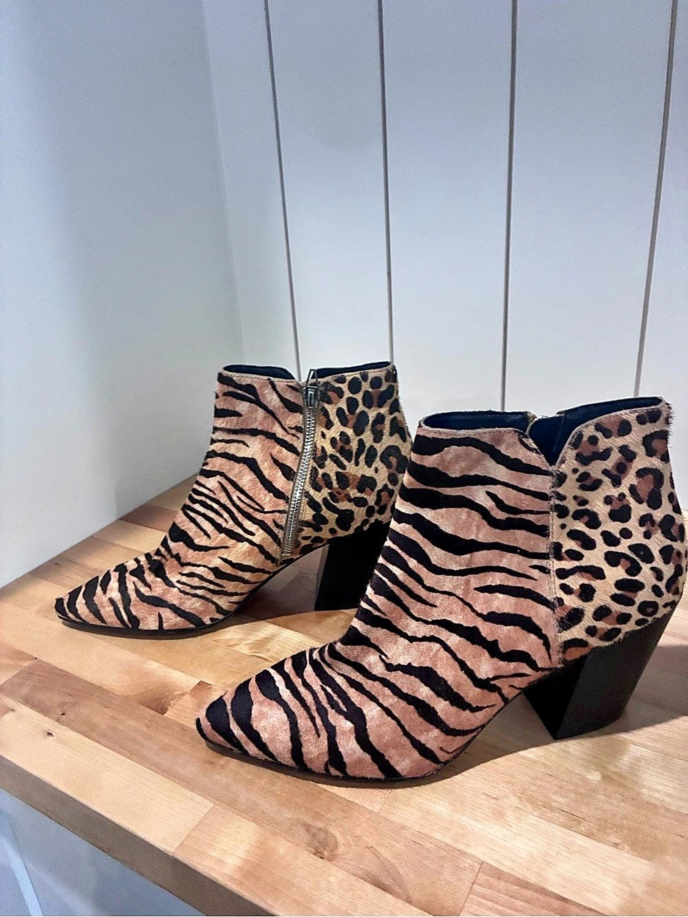 Animal Print Ankle Boots in Pink & Brown Like New